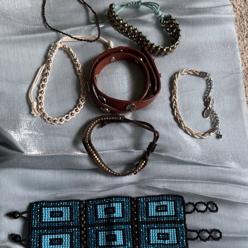 Mixed Women's Bracelet Set in Brown, Silver, Turquoise, Cream